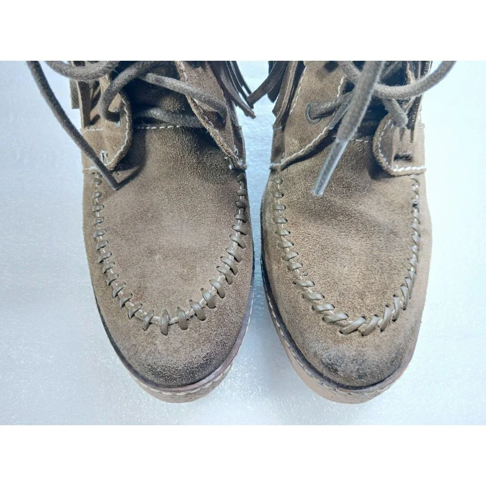 Sam Edelman Taupe Suede Fringe Wedge Ankle Boots Women’s 8
